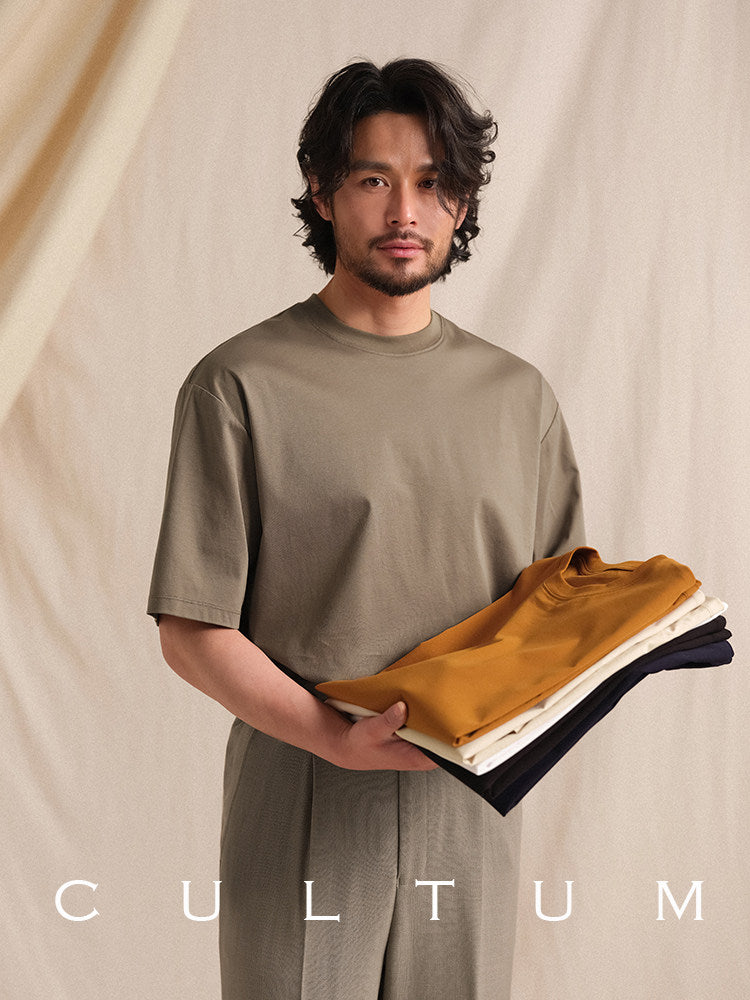 CULTUM high-count cotton crew neck tee, side view