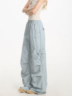 NERESUM straight-leg cargo pants, bow tie-waist detail