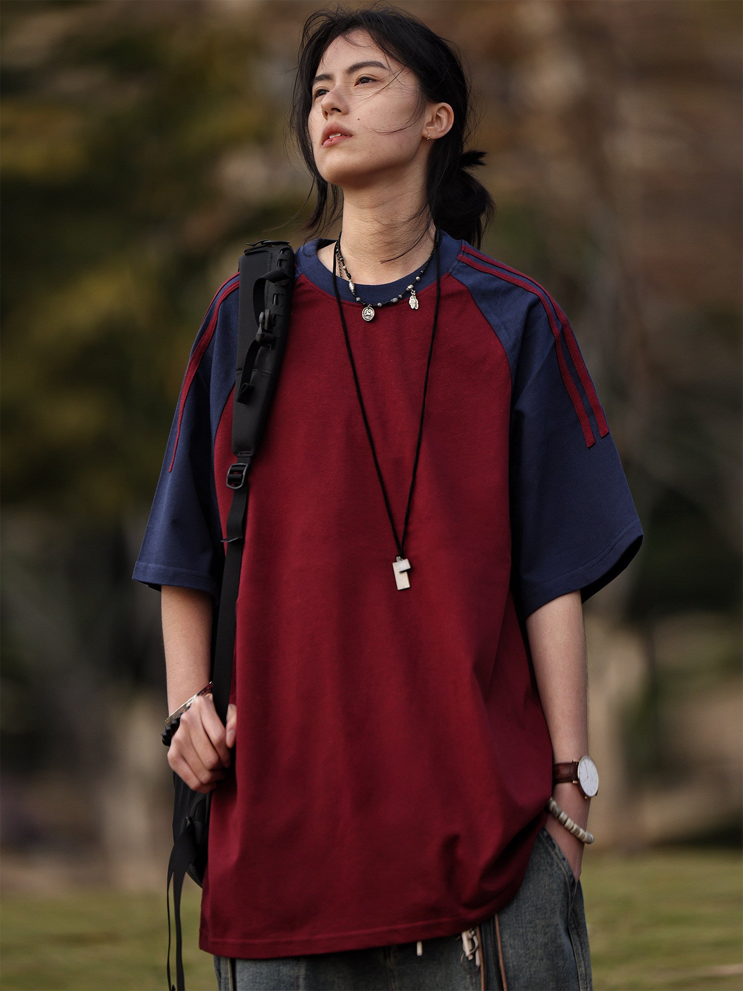 Raglan-Sleeve Colour-Block Tee