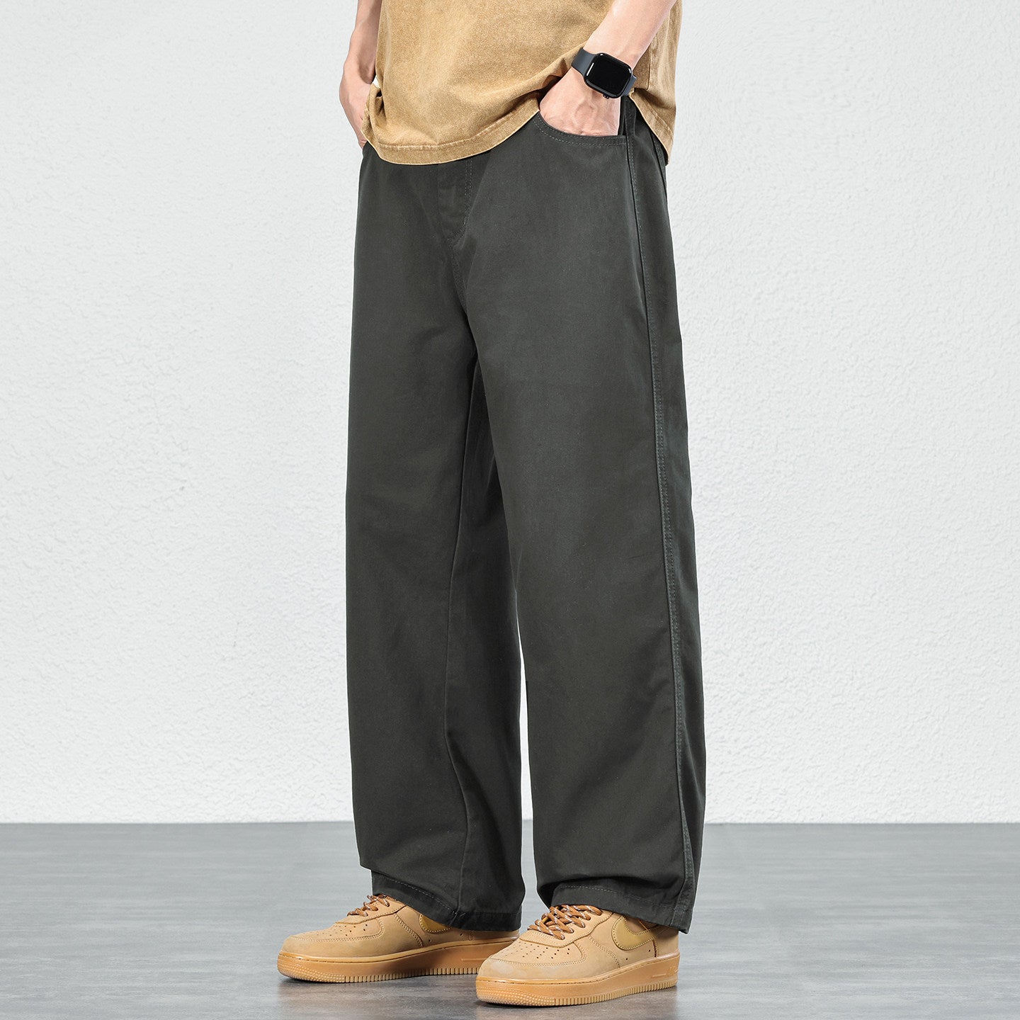 Draped Wide-Leg Cotton Pants