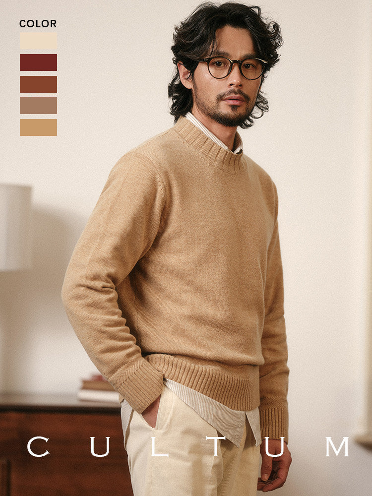 CULTUM merino wool crew neck sweater, side view