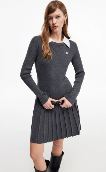 Two-Piece Lapel Pleated Dress