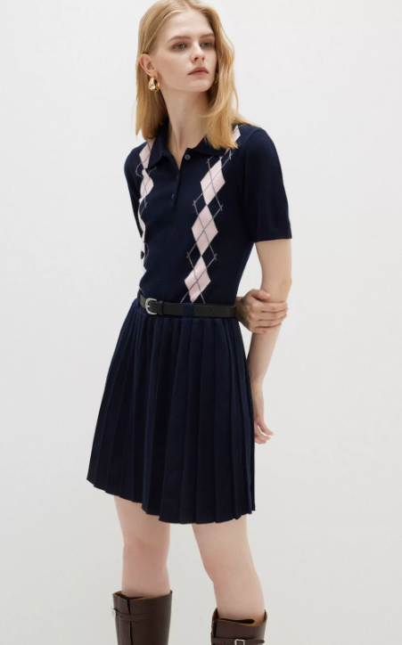 Two-Piece Lapel Pleated Dress
