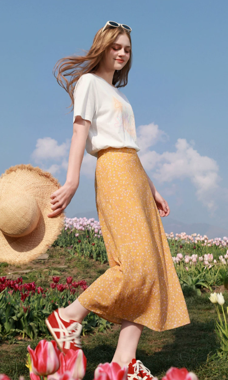 SANCAI floral chiffon maxi skirt size chart